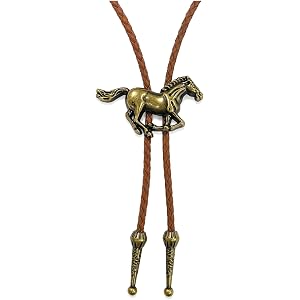 ETZRUNO Vintage Running Horse Bolo Tie, Western Cowboy Accessories For Men, Brown Braided Leather Cord, Antique Bronze Finish