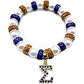 Exquisite Handcrafted Sorority Society SIGMA GAMMA RHO Letter Rhinestone Metal Pendant Imitation Pearl Elastic Bracelet For Women Sisterhood Jewelry Bangle