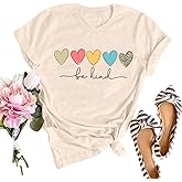 Boho Be Kind Shirt Women Heart Print Teacher Tshirts Vintage Graphic Tee Summer Casual Inspirational Tops