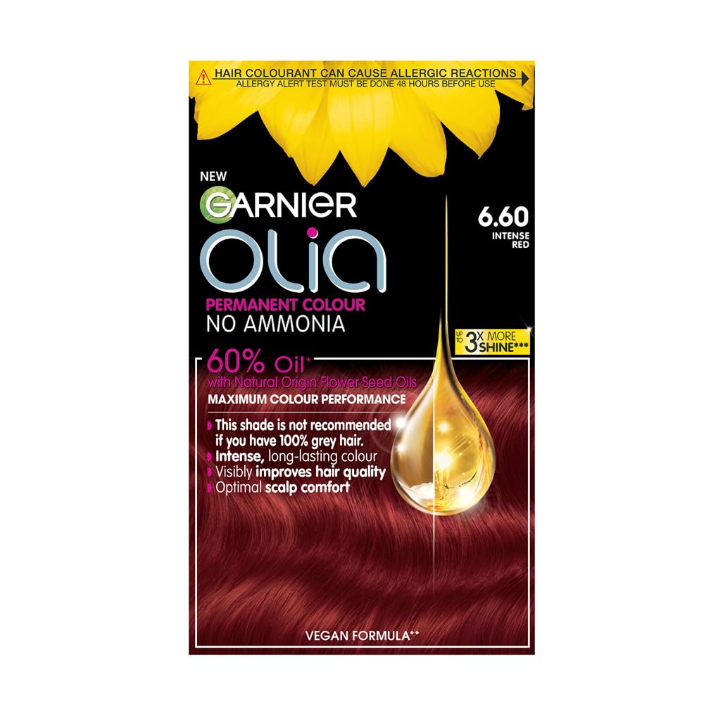 Garnier Olia 6.60 Intense Red, oil-powered, no-ammonia. 100% grey coverage. Luminous, long-lasting, vibrant intense red hair color with ultimate shine and softness. — image 1