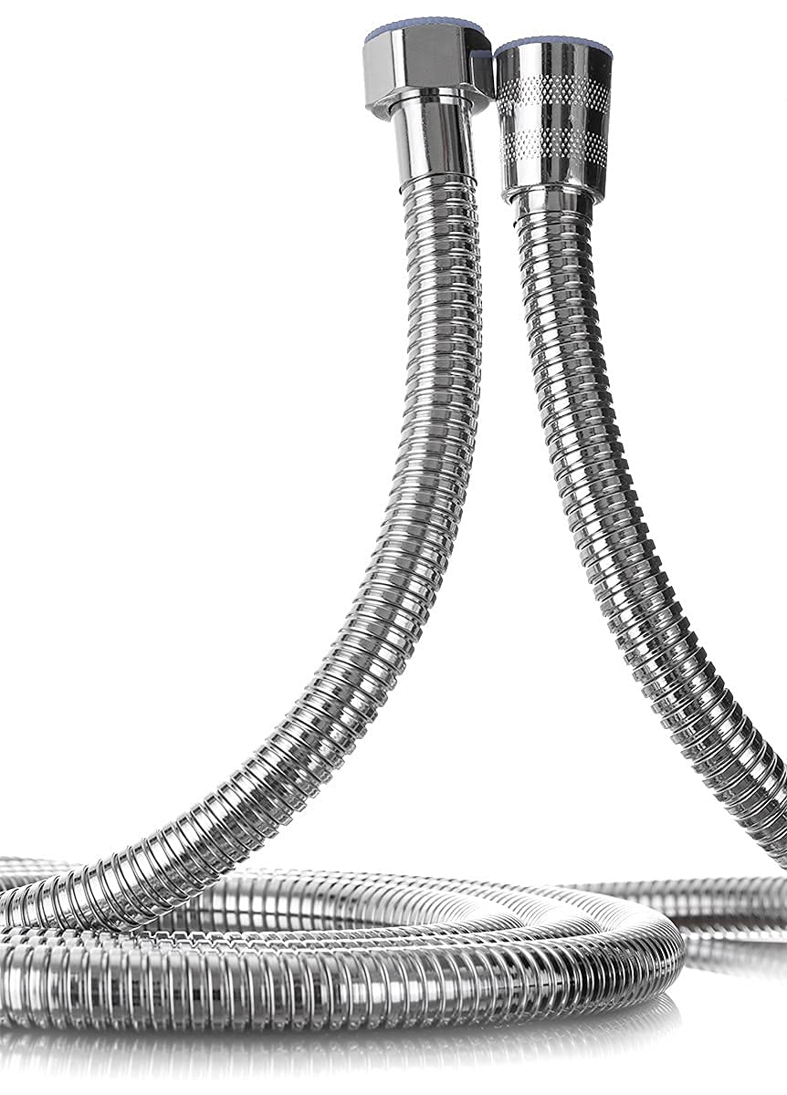 YoiYee 2m Long 304 Stainless Steel Universal Replacement Shower Hose with Washers, Flexible, Anti-Kink, for Shower Head and Hand-Held Bidet Tap Spray Head in Bathroom/Toilet/Garden, Chrome