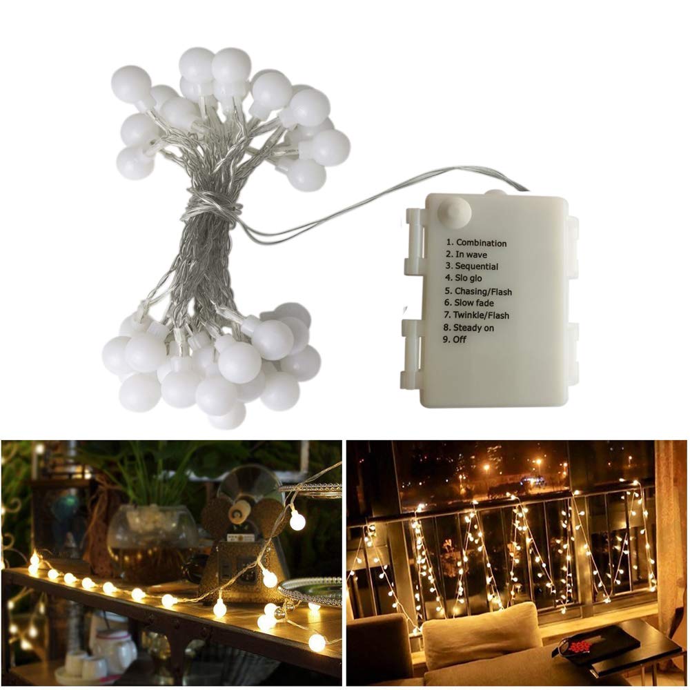 Fairy String Lights Battery Operated, 8 Mode Chains 40LEDs Small Ball Lights for Christmas Party Wedding Decoration (Warm White)