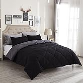 Wamsound Twin Comforter Set Black - 3 Pieces Luxury Soft and Lightweight Down Alternative Bedding Set Fluffy Blanket Quilt for All Season 1 Comforter(68"×86") & 1 Pillow Sham(20"×26")