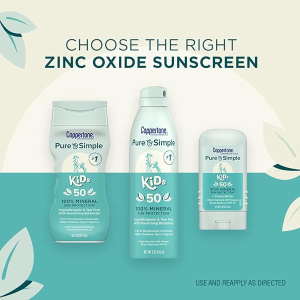 COPPERTONE PURE AND SIMPLE KIDS SUNSCREEN SPRAY SPF 50, ZINC OXIDE MINERAL , TEAR FREE, WATER RESISTANT, BROAD SPECTRUM , 5 OZ