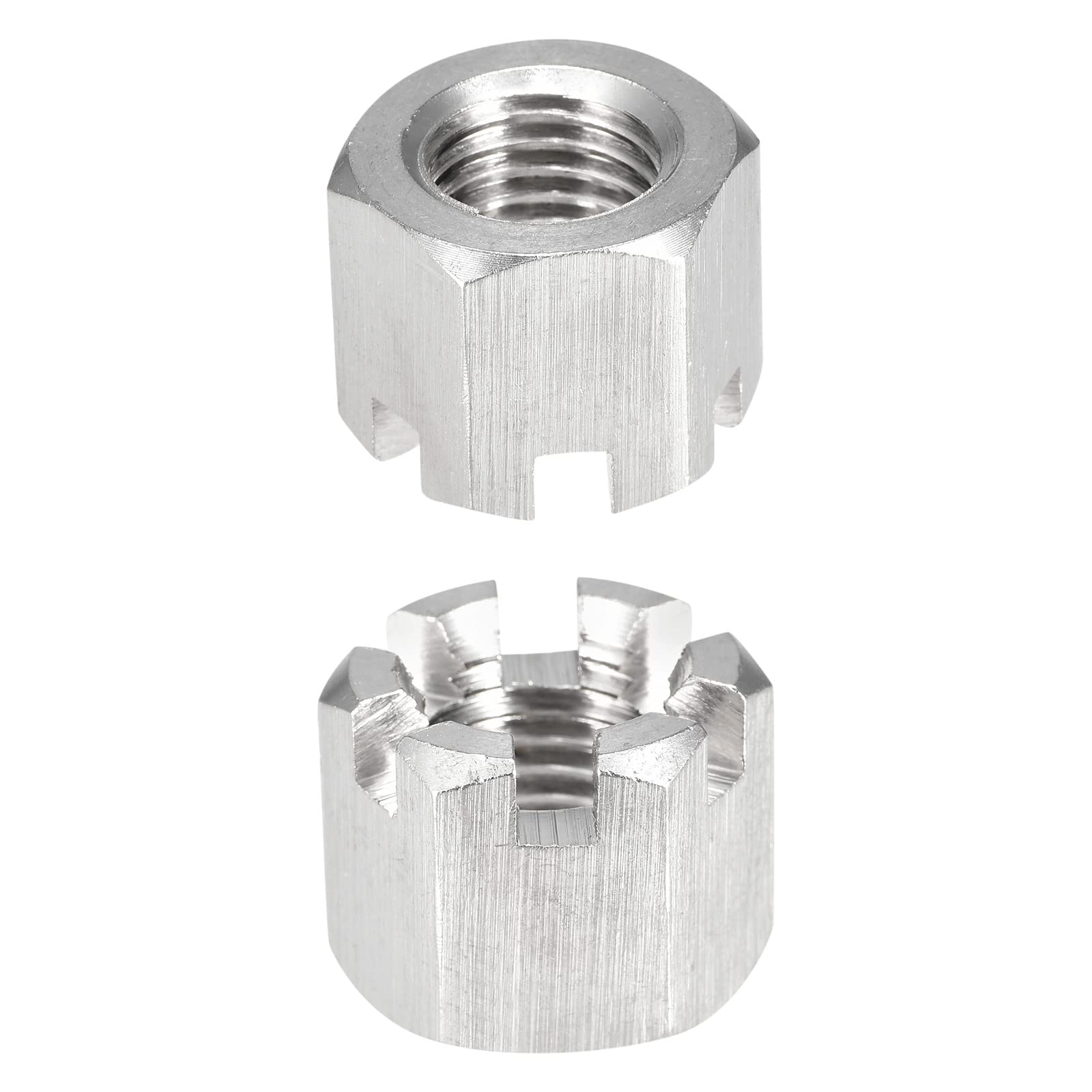 DTGN M16x2mm(DxP) Hex Slotted Nuts - 2Pack - Good for Machinery - 304 Stainless Steel Hexagon Nuts - Silver Tone