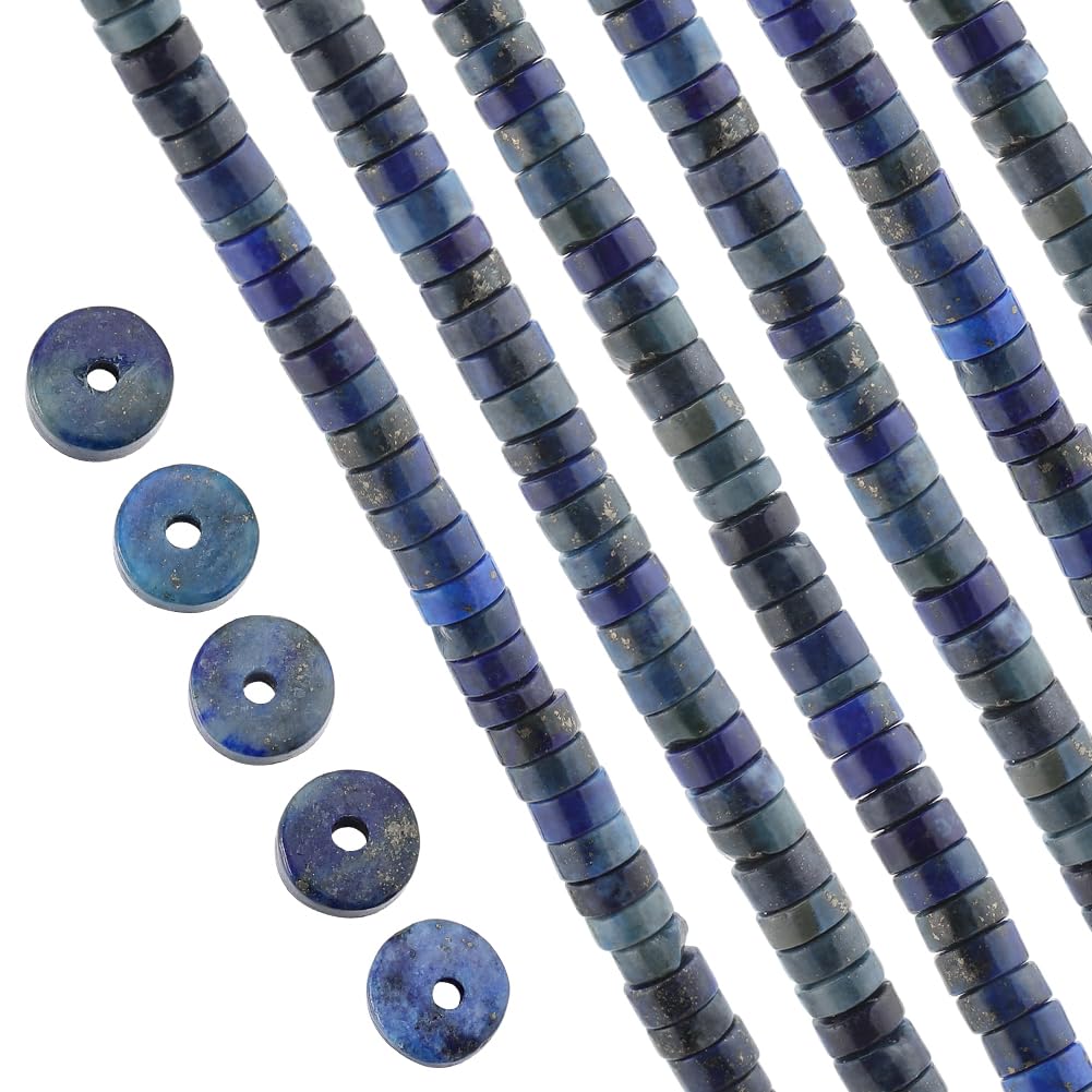 SUNNYCLUE 1 Box About 400Pcs Lapis Lazuli Beads 4mm Natural Stone Heishi Beads Bulk Healing Flat Round Loose Spacer Disc Gemstone for Jewellery Making Assortments DIY Necklace Bracelet