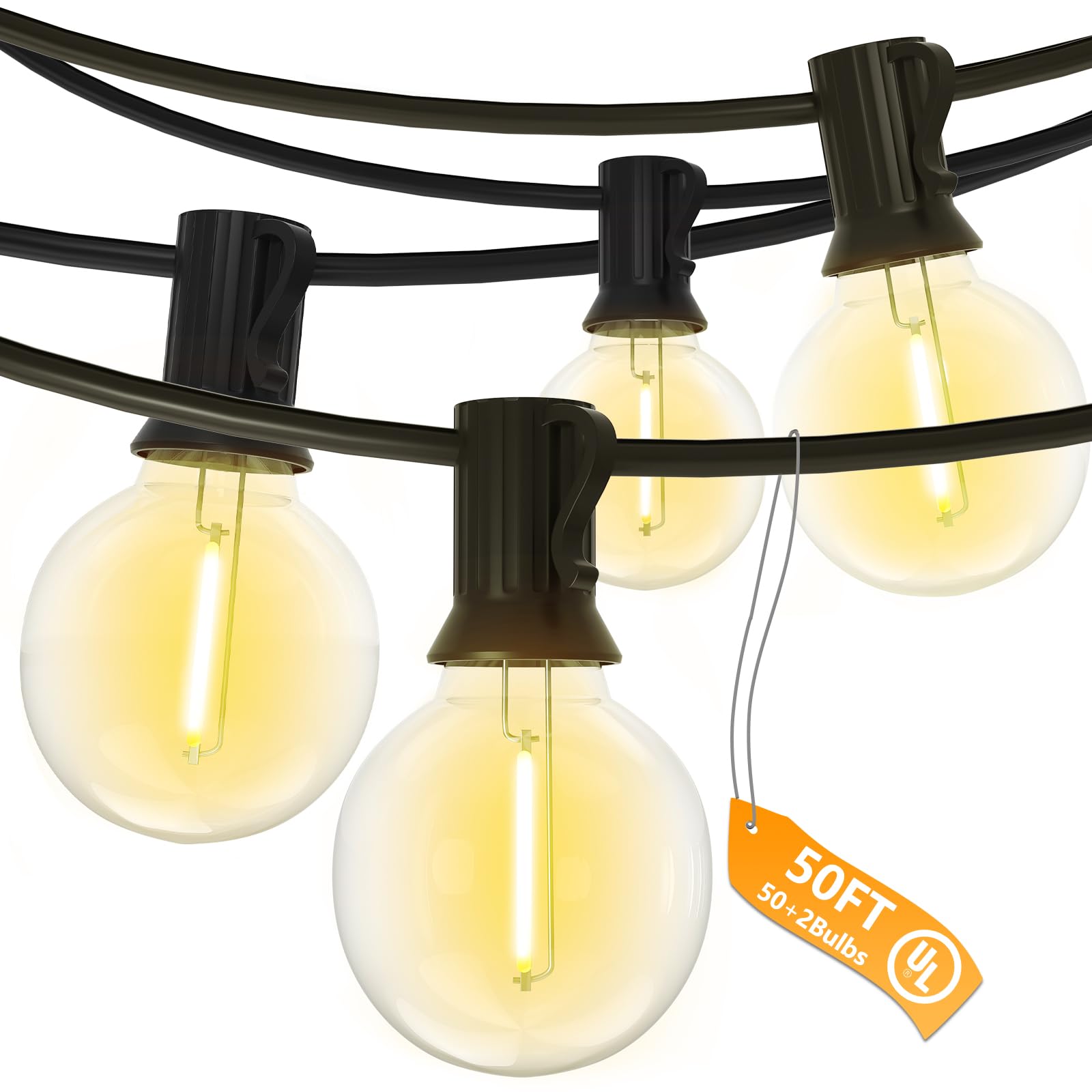 Photo 1 of SUNSGNE Outdoor String Lights, 50FT Outdoor Globe Light with 52 G40 Shatterproof LED Bulbs(2 Spare), String Lights for Outside Patio Porch Garden Backyard Balcony Deck Decor, E12 Sockets