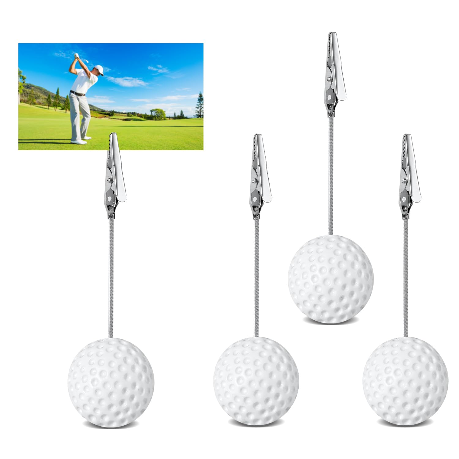 4pcs Resin Golf Ball Memo Clips, Ball Base Memo Clips with Alligator Clip Table Number Card Holders Place Card Holders Photo Picture Holder Table Memo Holder for Wedding Office Party Menu Decor