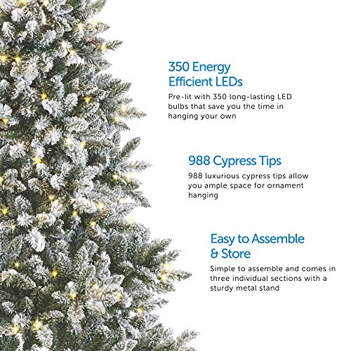 NOMA 7 Ft. Prelit Flocked Cypress Artificial Christmas Tree with 350 ColorChanging Warm White