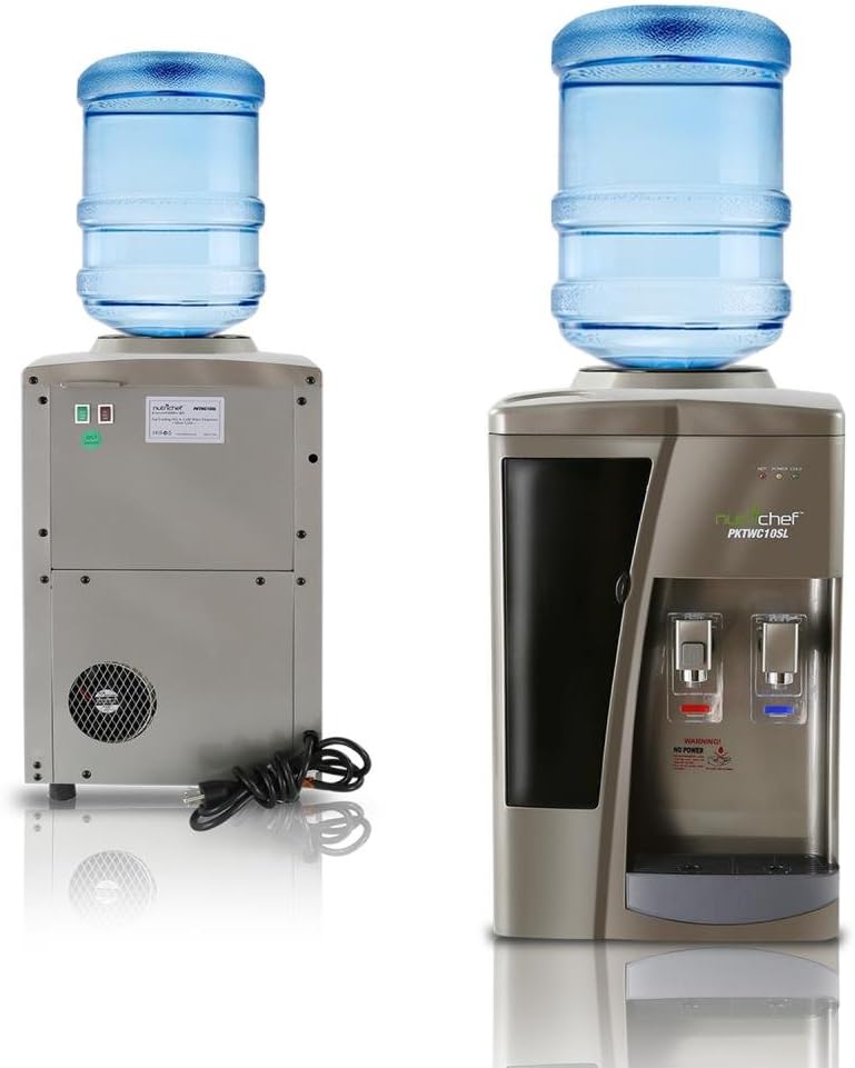Nutrichef Countertop Water Cooler Dispenser - Hot & Cold Water, with Child Safety Lock, Black-Chrome: Kitchen & Dining