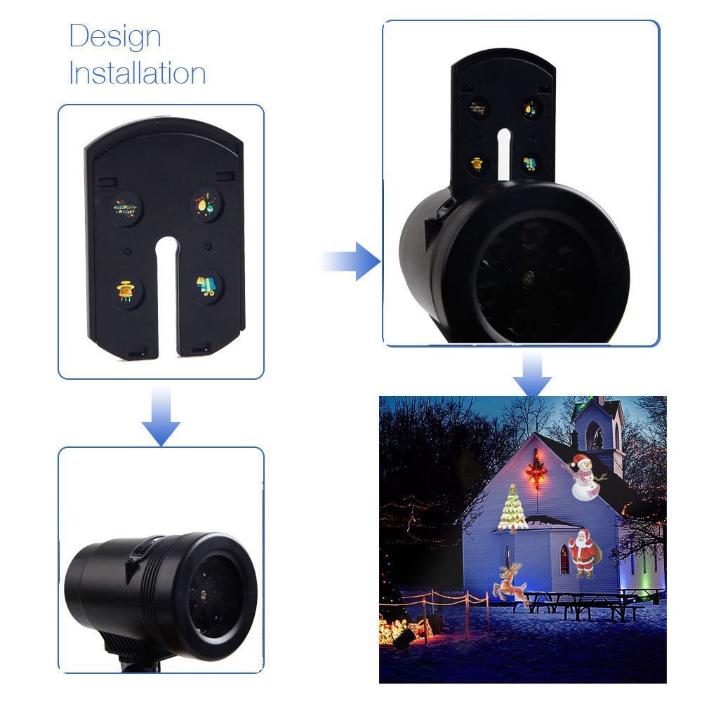 Weihnachten Landschaft Lichter, 14 Muster Outdoor rotierenden Licht Scheinwerfer, Garten LED wasserdichtes Licht für Weihnachten Party Geburtstag Urlaub Landschaft