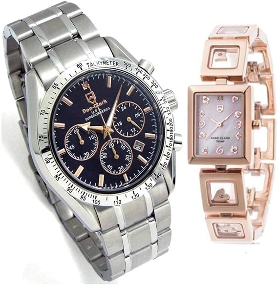Amazon 限定モデル ペアウォッチ ダンクラーク Don Clark メンズ腕時計 天然シェル文字盤 高性能国産セイコー社製クロノグラフ アンクラーク Anne Clark レディース腕時計 トランプ ピンクゴールドブレスレット お肌に優しいオールステインレス素材 ２本セット
