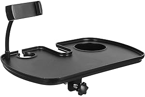 GLEAVI Universal Microphone Stand Shelf Clip-On Tray and Cup Holder, Black Desk Microphone Rack for