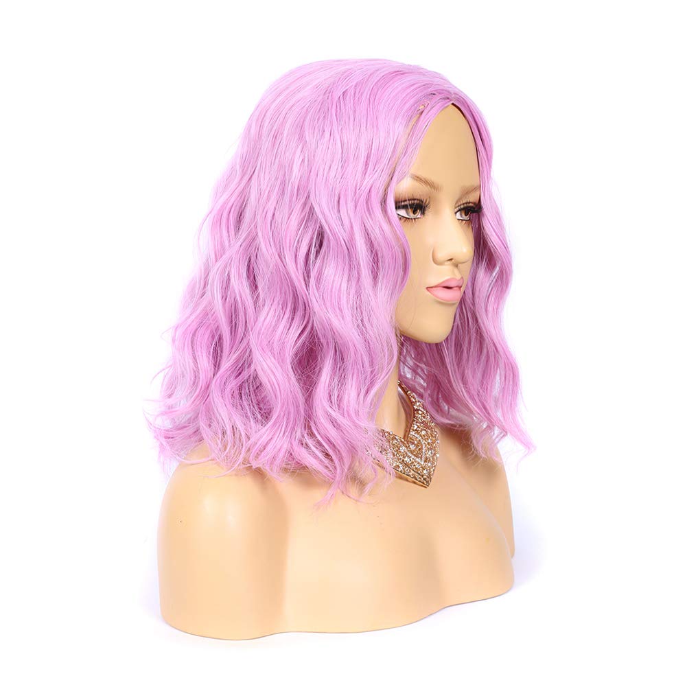 Mellow Hair Curly Wavy Pink Wig Halloween Cosplay Wig Synthetic Wig for Women(Deep Pink)