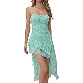 Timathous Women's Floral Lace Ruched Spaghetti Straps Maxi Dress Side Hi-Lo Formal Evening Dresses