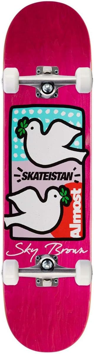 Almost Skateistan Double Doves R7 Skateboard Complete - Pink - 7.75"