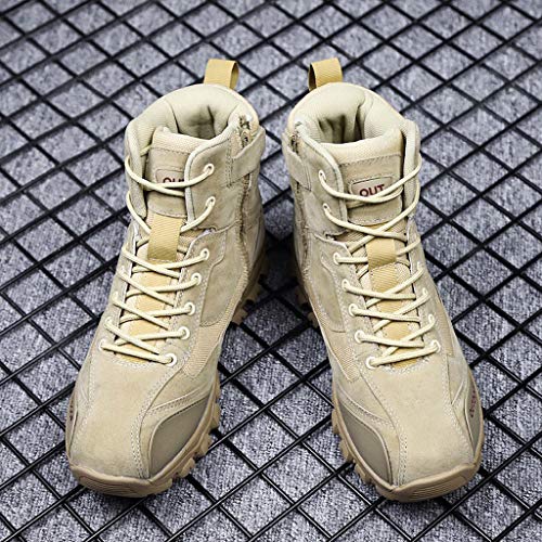 Men Tactical Boots Combat Military Outdoor Hiking Work Safety Ankle Boots with Zipper (US:7.5, Yellow)