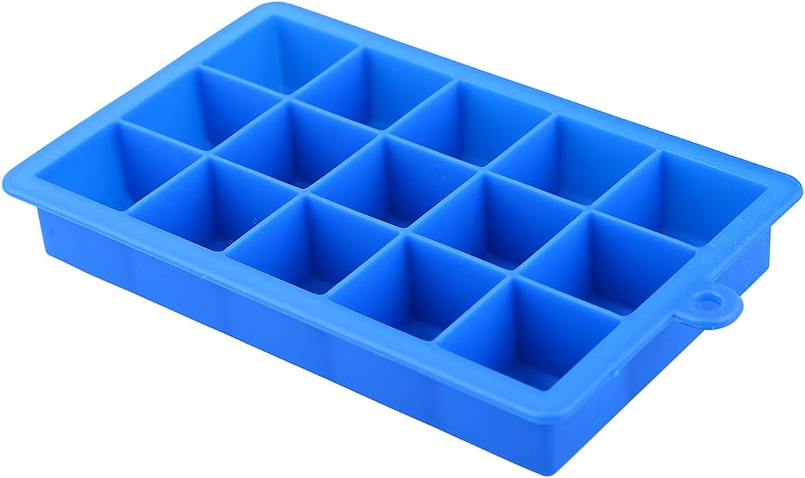 MUZI Silicone Ice Cube Molds Large 15-Cavity Square Ice Cube Tray Blue