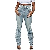 Women Sexy Skinny Stacked Jeans Butt Lifting Crossover High Waisted Stretch Cargo Jeans Y2k