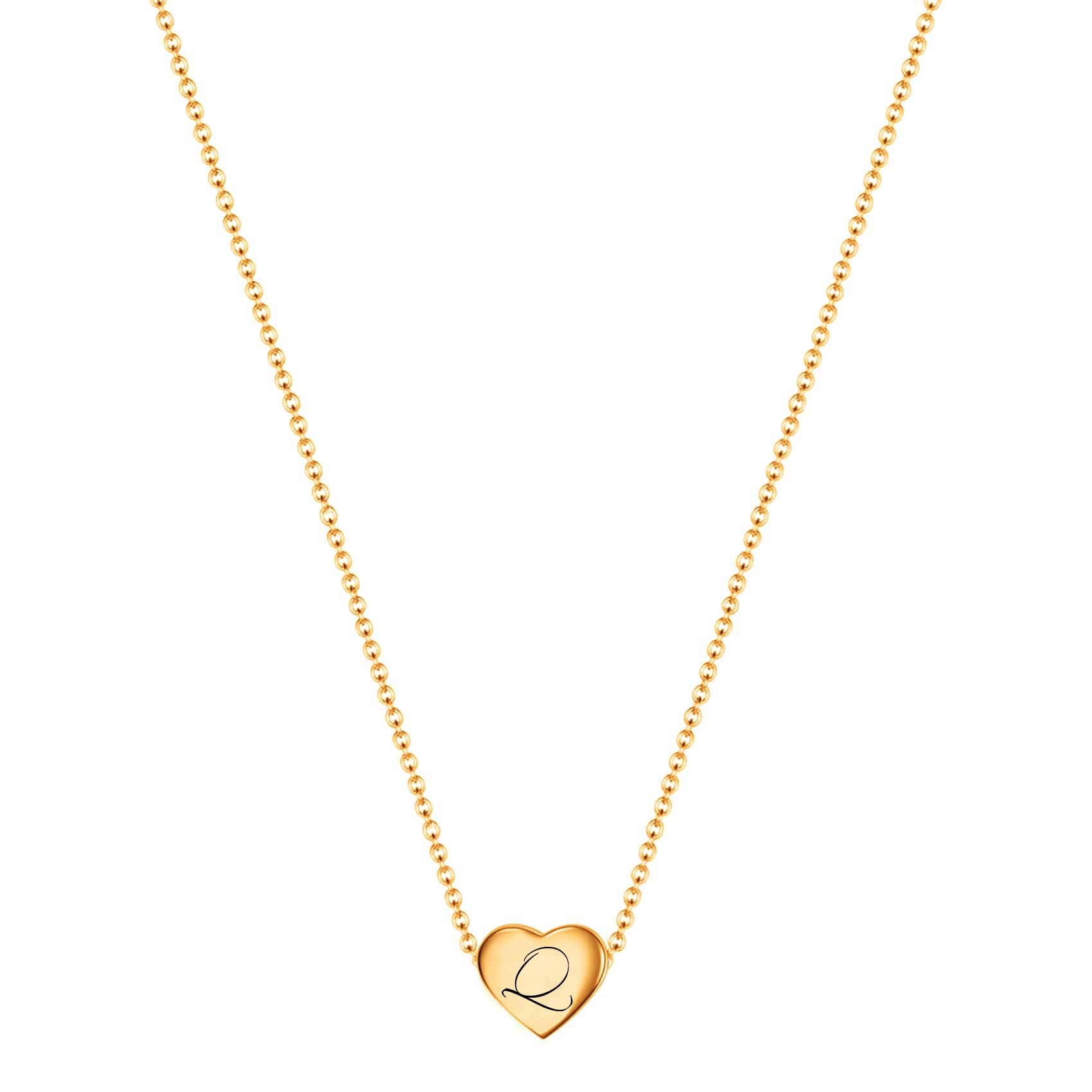 VQYSKO Necklace Ladies Heart Letter Chain-Stainless Steel Name Chains, Exquisitely Small(For Women/Girls/Mom) Birthday Gift, Valentine's Day present (Golden-Q)