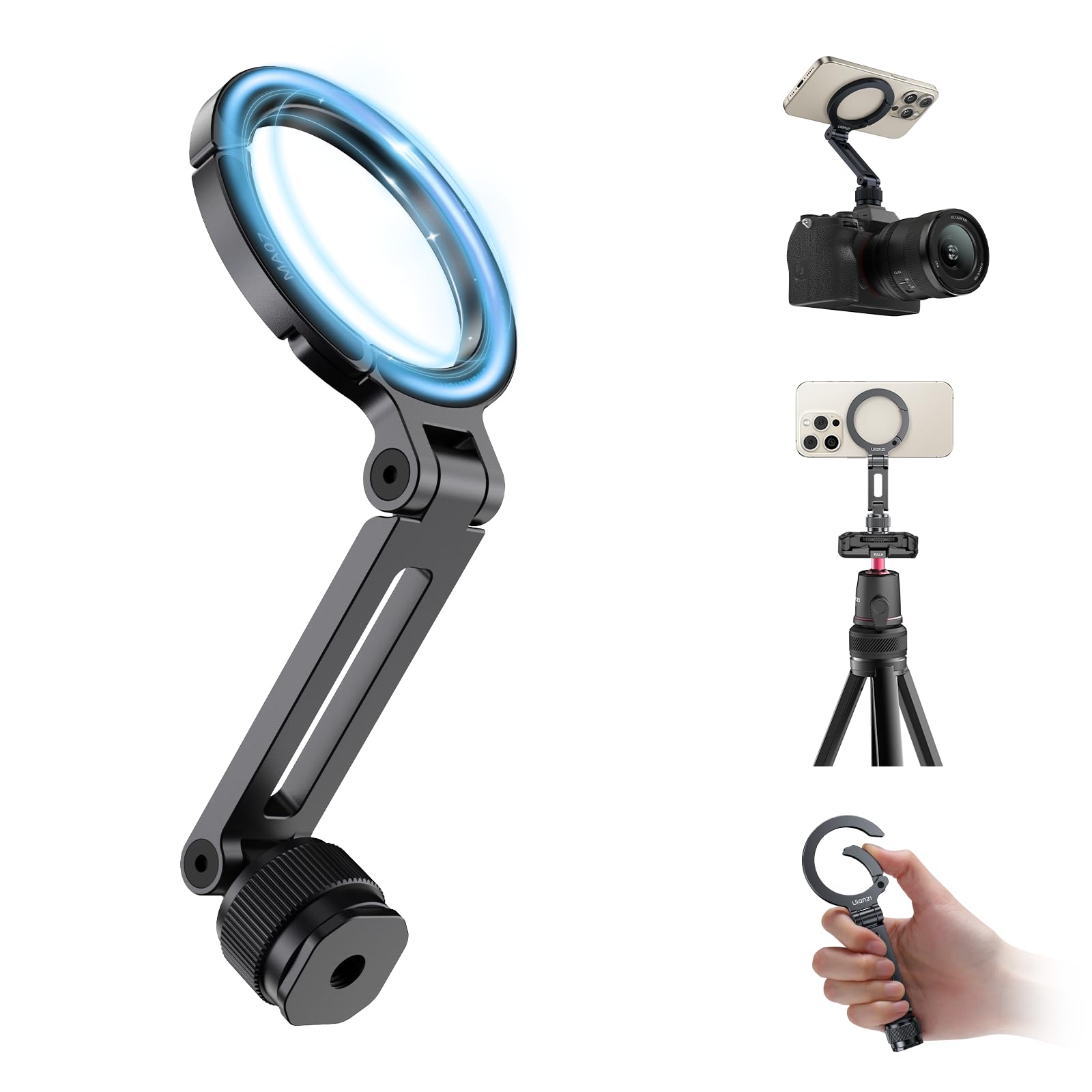Ulanzi MA07 Magnetic Phone Tripod Mount for Magsafe, Aluminum Camera Phone Mount with 1/4" Screw, Cold Shoe Magnetic Tripod for Camera, Copatibale with iPhone 17/16/15/14/13/12 Series