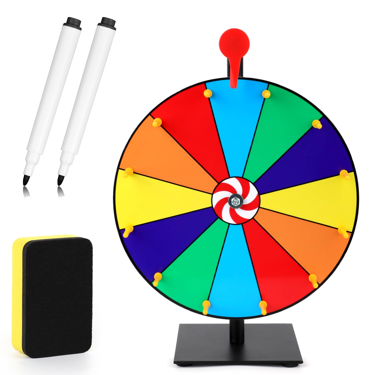 NQEUEPN Color Spinning Prize Wheel, 12 Slots Tabletop Prize Wheel Spinner with Dry Erase and Marker 12 Inch Roulette with Stand for Trade Shows Holiday Activities Carnival Spin Fortune Game