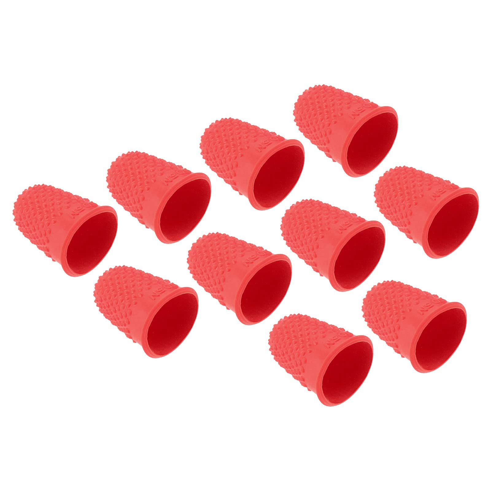 PATIKIL 0.67x0.98 Inch Rubber Finger Tips, 10 Pack Silicone Thumb Fingertip Protector Covers Guard Pads Thimble Grips for Office Counting Sewing, Red XS Size