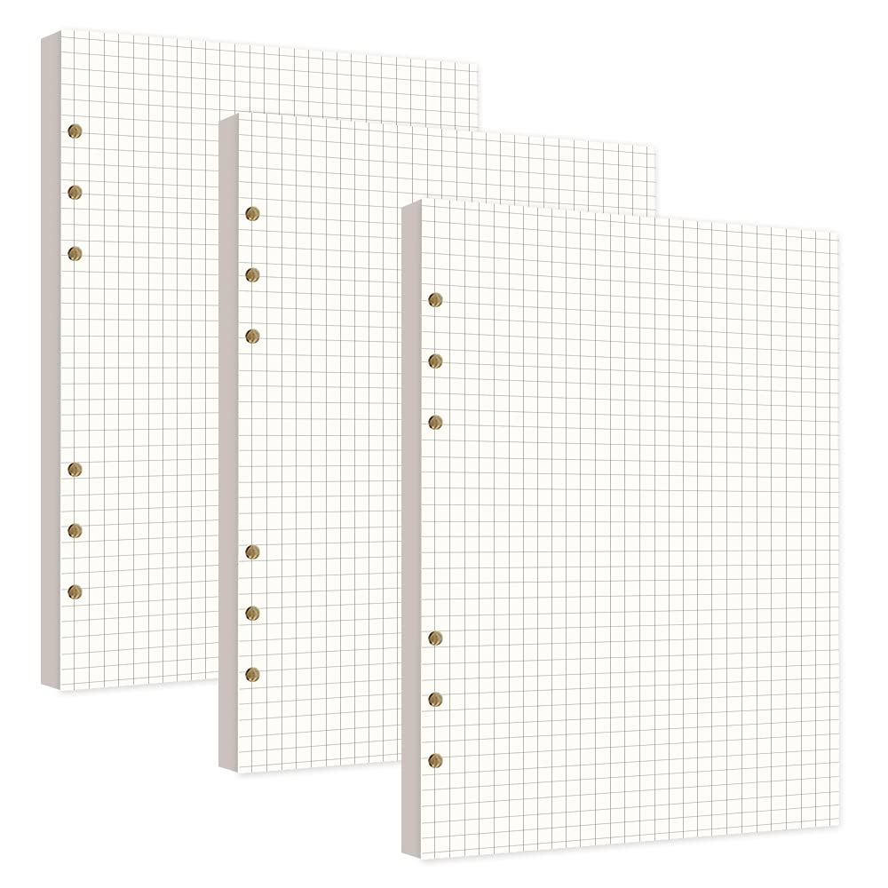 3 Pack A5 Grid Paper, A5 Paper Squared 6 Holes 240 Sheets Refill Pads Refillable Paper for Notebook Diary Sketch Painting