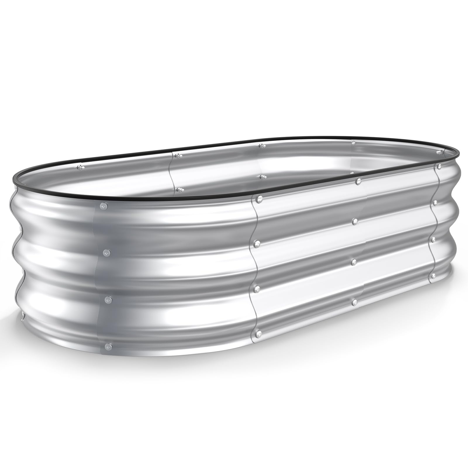 Kesfitt Raised Garden Bed, 4x2x1 FT Galvanized Steel Metal Raised Garden Bed, Oval Open-Bottom Design, 12-Inch Deep for Outdoor Vegetable & Herb Gardening, Silver Image