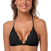 SHEKINI Women's Lace Bra Wireless Padded Triangle Bralettes for Women Front Closure Halter Bras for Women