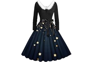 DGZTWLL Christmas Dresses for Women 2023 Elegant Sexy Faux Fur V-Neck Fall Long Sleeve Sparkly Tree Cocktail Party Prom Dress