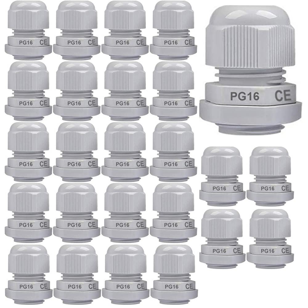 Gebildet 25Pcs PG16 Cable Gland, Plastic Waterproof IP68 Adjustable 8.5-14mm Cable Gland Joint with Rubber Gaskets, M22*1.5 Wire Connector, Wire Protector (White)