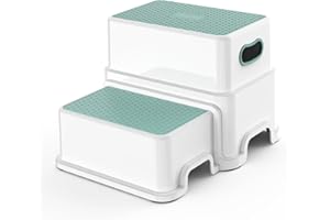 Victostar Toddler Step Stool,2 Kids Step Stool for Bathroom Sink,Baby Potty Stool with Anti-Slip Surface and Rubber Bottom,Plastic Stool with Handle for Toilet Potty Training Bathroom Kitchen