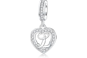 RLCCLR 925 Sterling Silver Letter Charms A~Z Alphabet Charm Letter Beads fit Pandora European Bracelets fit Wife Mom Christmas Birthday Gift
