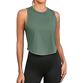 Fisoew Womens Workout Cropped Tank Tops Racerback Sleeveless Crewneck Running Yoga Active Shirts