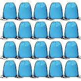 CODOBON 20 Pcs Drawstring Backpack Bulk Draw String Bags Cinch Polyester Bag for Gym Sport, Sky Blue