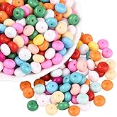 PONABEADIY 1 Box 200PCS 8MM Rondelle Glass Beads with Holes Abacus Mixed Color Opaque Smooth Baking Painted Spacer Flat Round Charms Loose Bead Bulk for Jewelry Making Bracelet Xmas DIY Craft Supply
