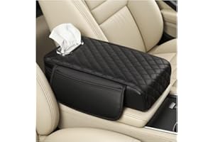 Car Center Console Cover,Leather Arm Rest Cover for Car with Tissue Box＆Side Storage Pouch,3-in-1 Thickened Middle Console Co