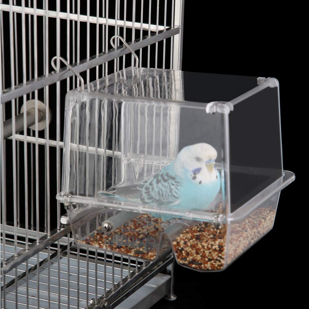 Automatic Transparent Plastic Bird Feeder for Cage - Seed Feeding Station for Parrots, Canaries, Cockatiels, Finches, Parakeets