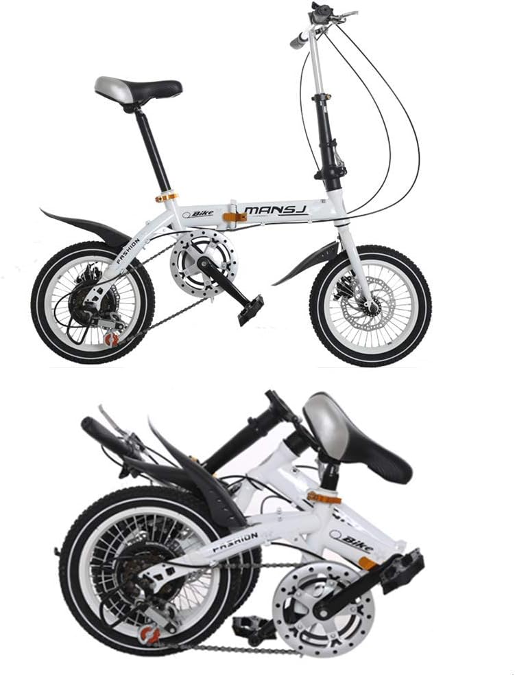 High Quality Brand Folding bicycle speed double disc brakes ultra light men and women mini children bicycle mountain bike white 14 inches