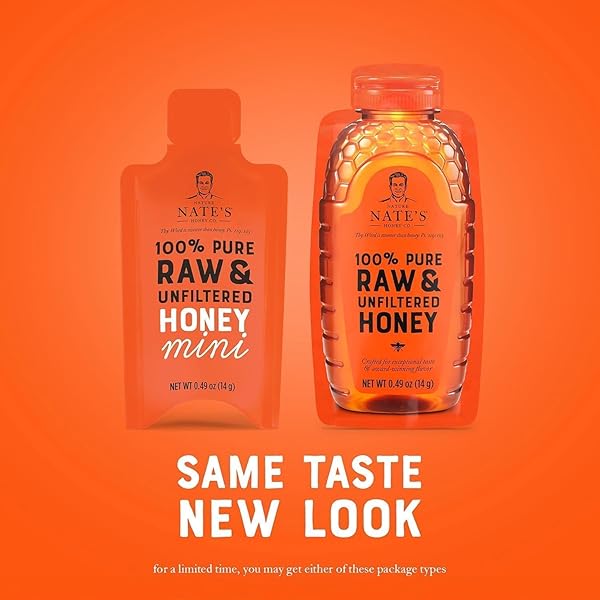 NATE’S HONEY MINIS – SINGLE-SERVE 100% PURE, RAW & UNFILTERED HONEY – 0.49OZ PACKETS, 20CT BOX