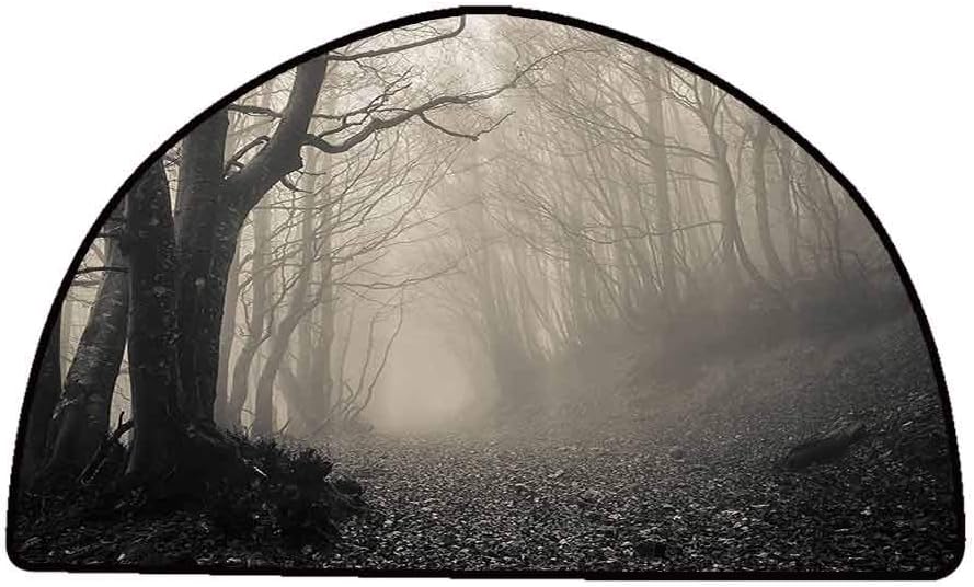 Non-Slip Bath Hotel Mats Gothic Decor Collection,Path on The Gothic Forest Trees Foggy Mysterious Nature Monochrome Art,Cloudy Gray,W24 x L16 Half Round Rugs for Sale