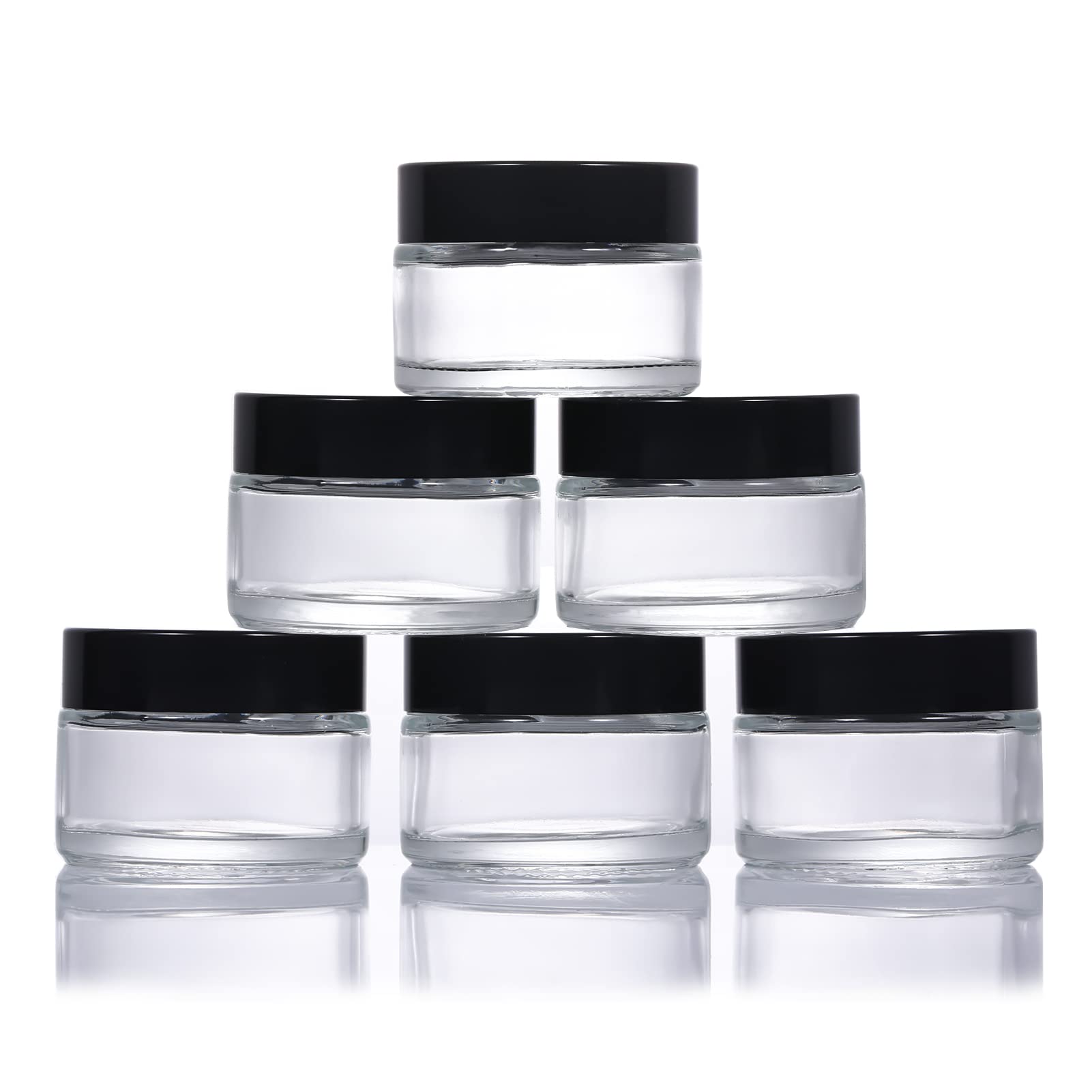 6 Pack 30ml Glass Cosmetic Jars,Empty Refillable Jars with Screw On Lids and White Liners,Cosmetic Containers Travel Cream Pots for Cosmetics,Powder,Lotion,Creams and Essential Oils