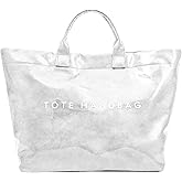 ALUSBELL Large PVC Tote Bag for Women Letters Print Tote Handbag Kraft Paper Travel Shoulder Bag Clear Carry All Hobo Handbag