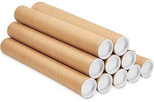 CYEAH 2 x 12 inch Mailing Tubes, 10 Pcs Cardboard Mailing Tube with Caps, Kraft Shipping Paper Poster Tube for Shipping, Packing, Bulk Round Packaging, Cardboard Mailers, Art Prints, Maps, Blueprint