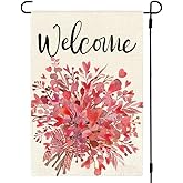 ARGOOFG Valentines Day Garden Flag 12x18 Inch Double Sided Outside Small, Welcome Love Heart Flowers Holiday Yard Porch Outdoor Flag Anniversary Wedding Decoration