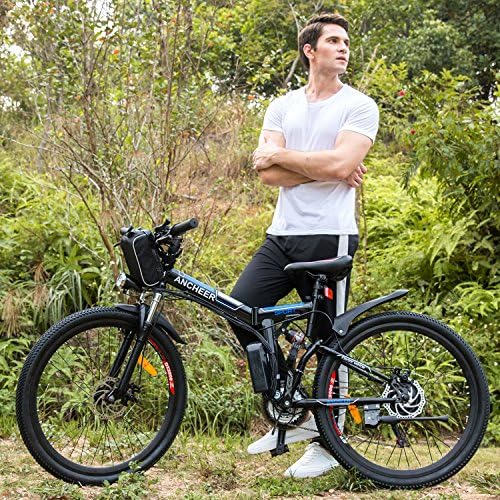 Folding 26'' Electric Mountain Bike, Lithium-Ion Battery (36V 250W), Premium Full Suspension and Shimano Gear