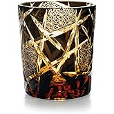 JINZHI Edo Kiriko Old Fashioned Glasses Japanese Style Crystal Amber 8 0z Black Diamond Cut Glass Cup Tumbler for Vodka Cocktail Whiskey