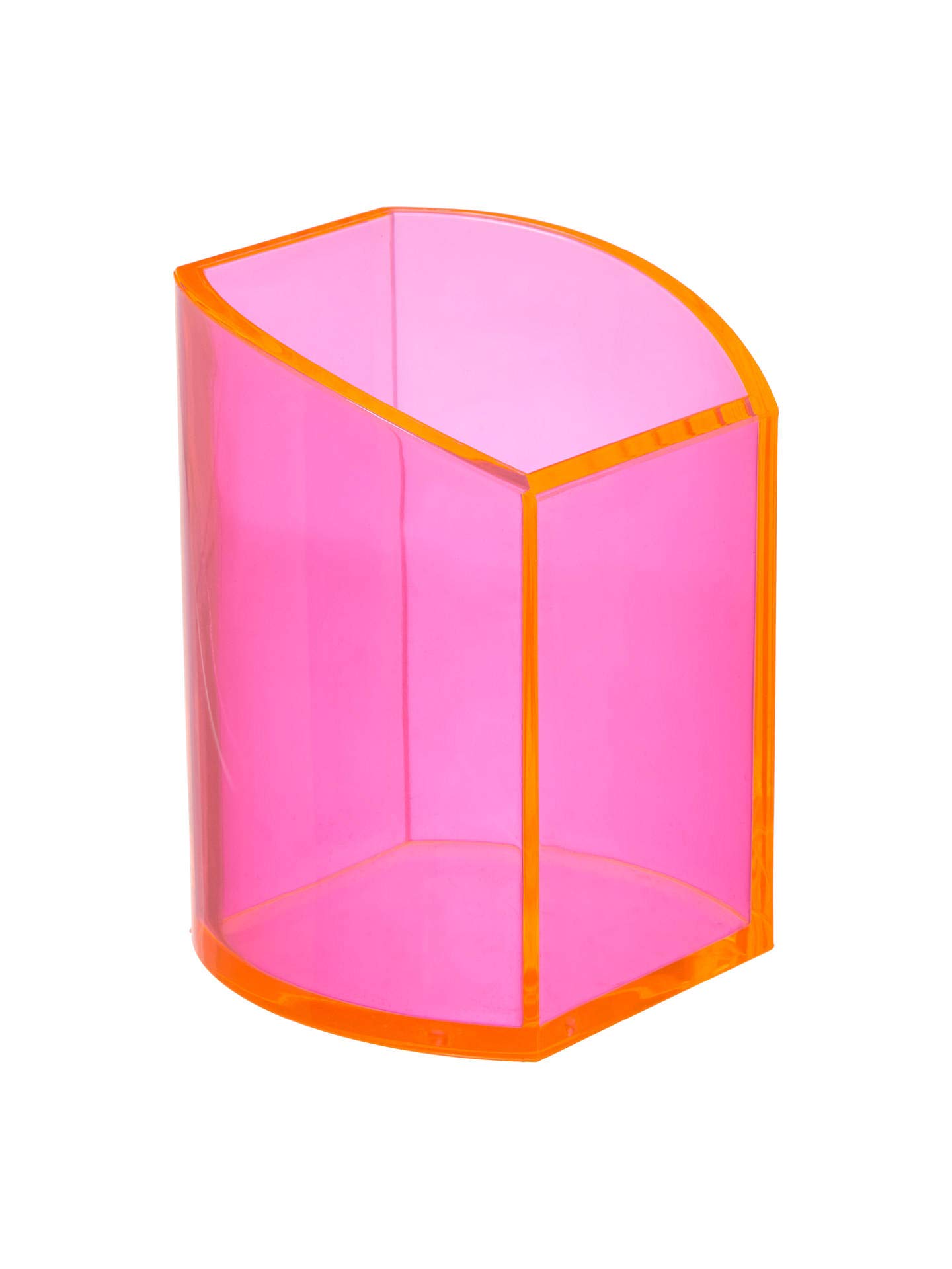 Osco Neon Plastic Pen Pot – Curved Transparent Pencil Holder & Desk Tidy – Durable Office Organiser for Stationery, Pens, Pencils & Makeup Brushes – H10 x W7.5 x D7 cm
