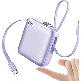 Hichain Small Portable Charger with Built in Cables LED Display, Mini Power Bank 10000mAh 22.5W USB-C Fast Charging Battery Pack, Travel Essential Power Bank for iPhone, iPad, Samsung, Android Purple